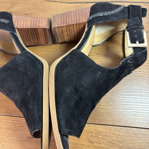 Jack Rogers Cameron Sandals Black Suede Open Toe Ankle Strap Block Heel Wms 6.5 - Picture 6 of 12